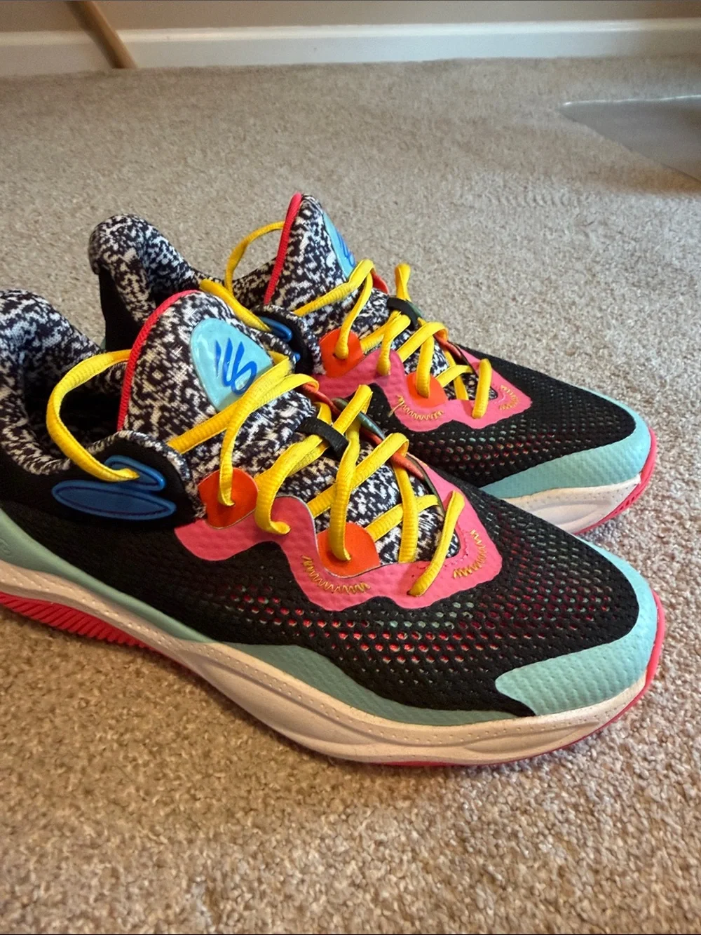 Under Armour Curry Multicolor Black Sneakers with Yellow Laces and Pink Accents